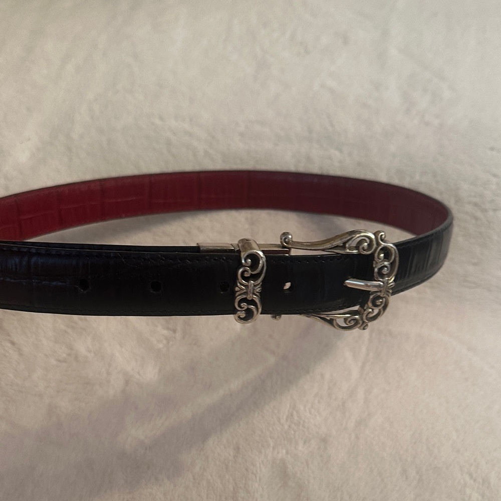 Brighton Black Belt with Silver Filigree Buckle and Red Edge
